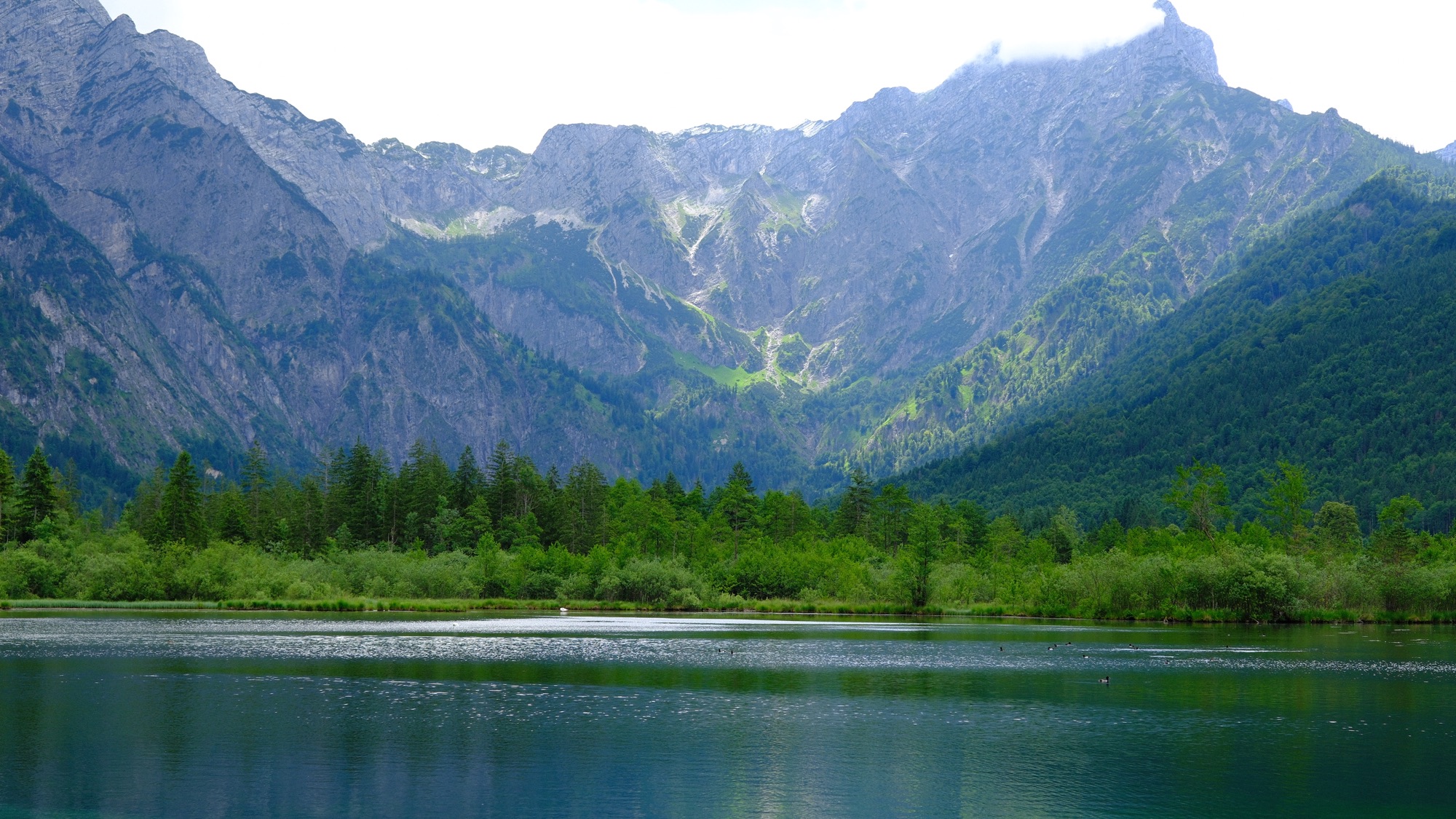 Almsee beneath the limestone peaks of the Totes Gebirge in Upper Austria.