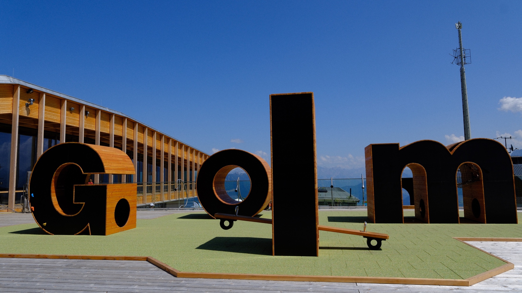 The large GOLM letters forming part of the mountain playground