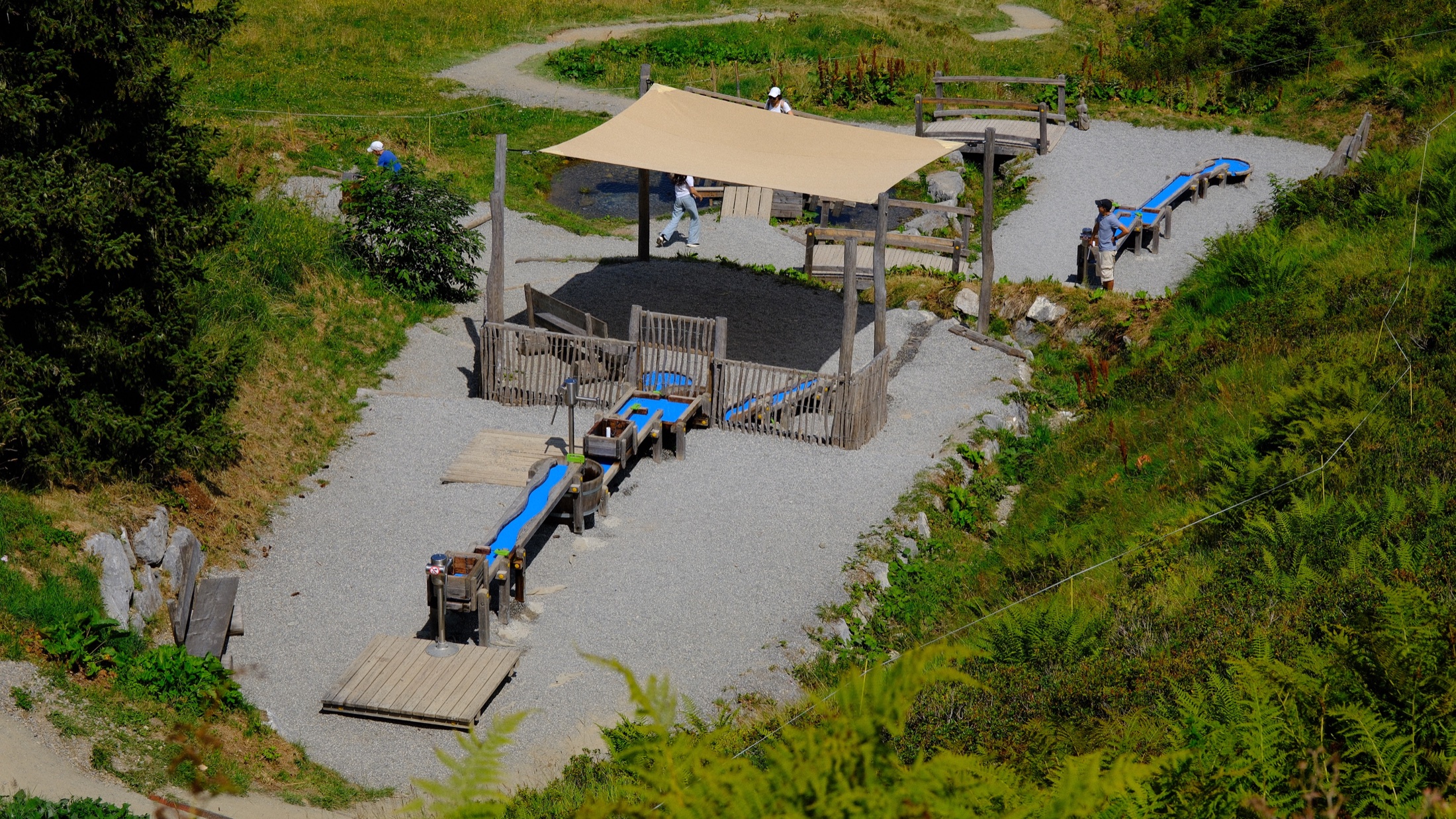 An outdoor activity centre built into the mountain trail at Golm