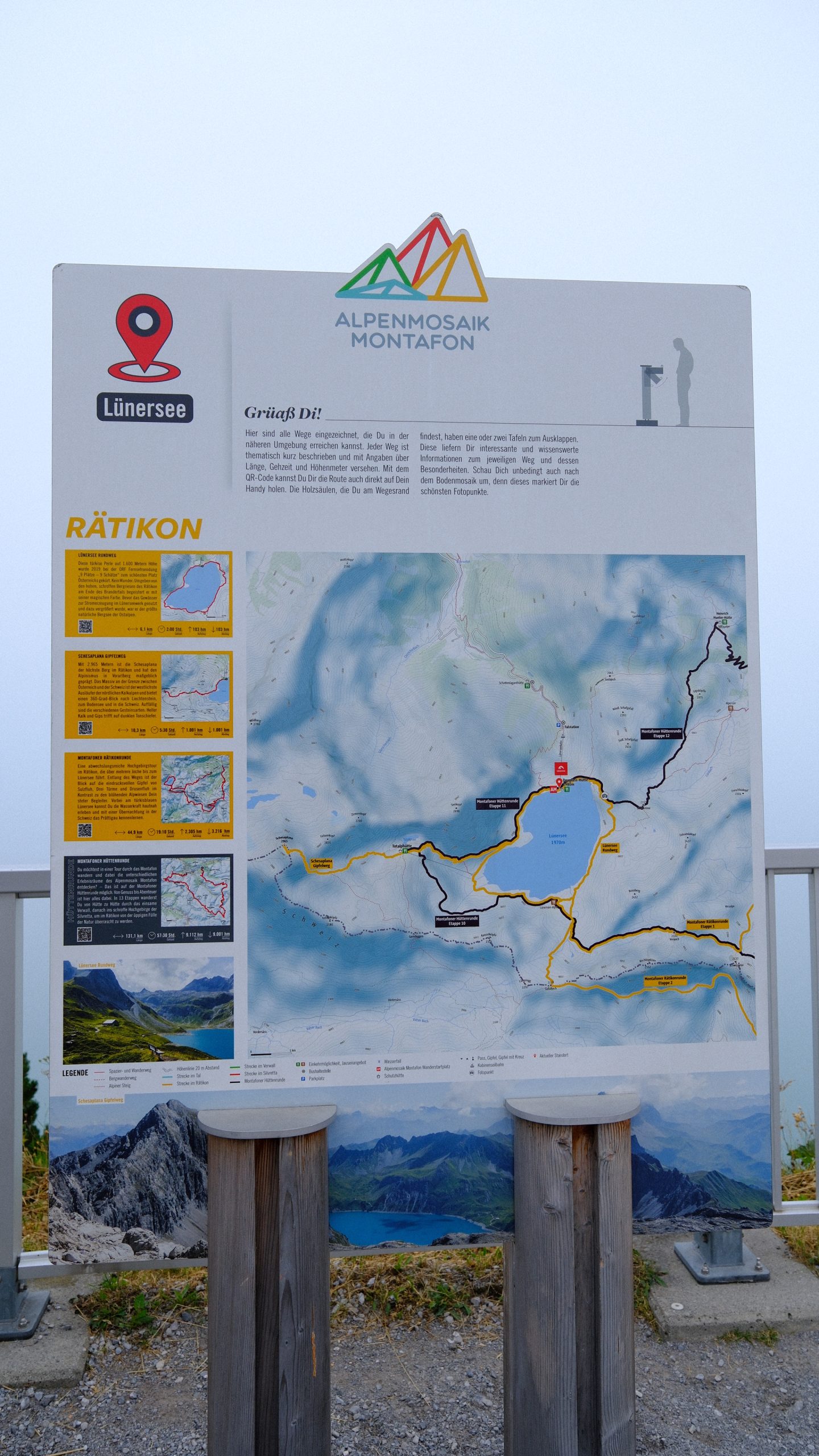 The illustrated information board for the circular walking route around Lünersee.