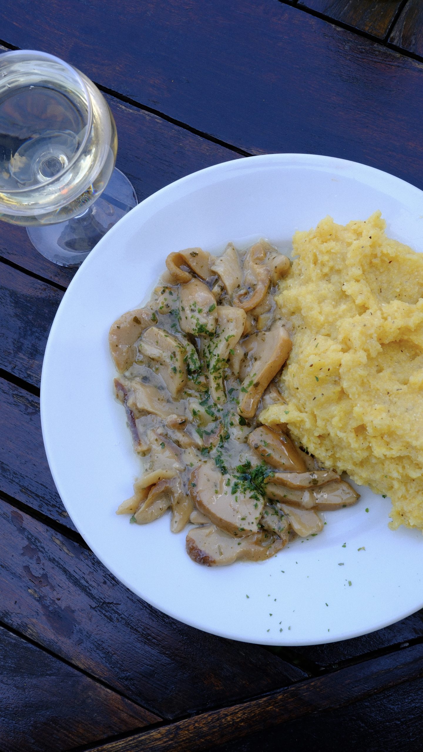 Polenta served with fresh porcini mushrooms at Rifugio Val Fraele